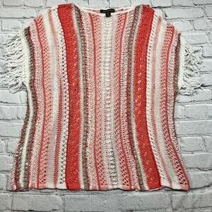 🔥SALE Tommy Bahama Open Knit Crochet Pink Orange Stripe coverup Top S/P M/M A706